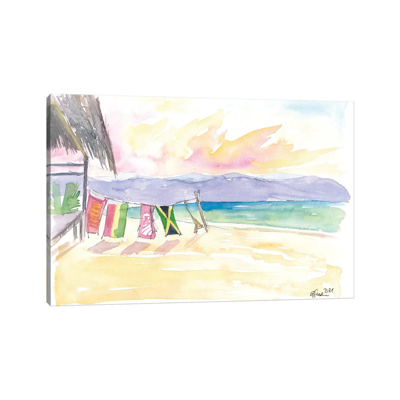 Caribbean Beach In Jamaica With Mountain View by Markus & Martina Bleichner - Wrapped Canvas Painting