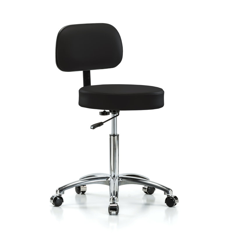 Tabouret réglable en hauteur avec dossier Brockhaus PERCH Chrome Walter | Hauteur du banc moyen: 21 à 28,5 po, Vinyle noir
