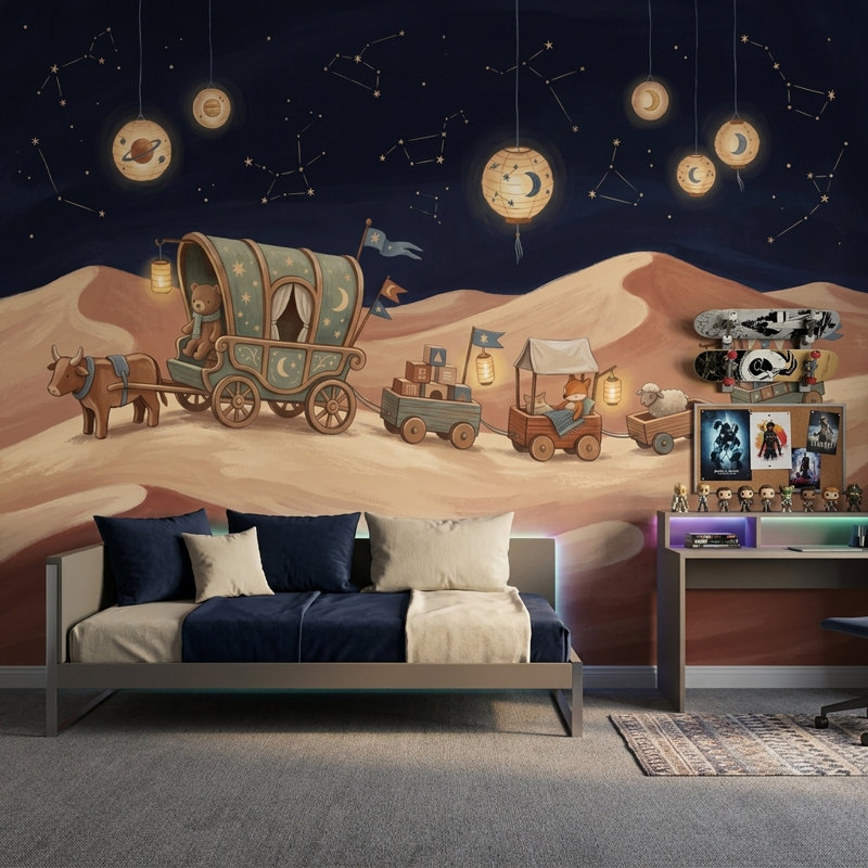 Décoration murale amovible de la caravane fantaisiste Dark Dunes, Non tissé, 140 po x 108 po