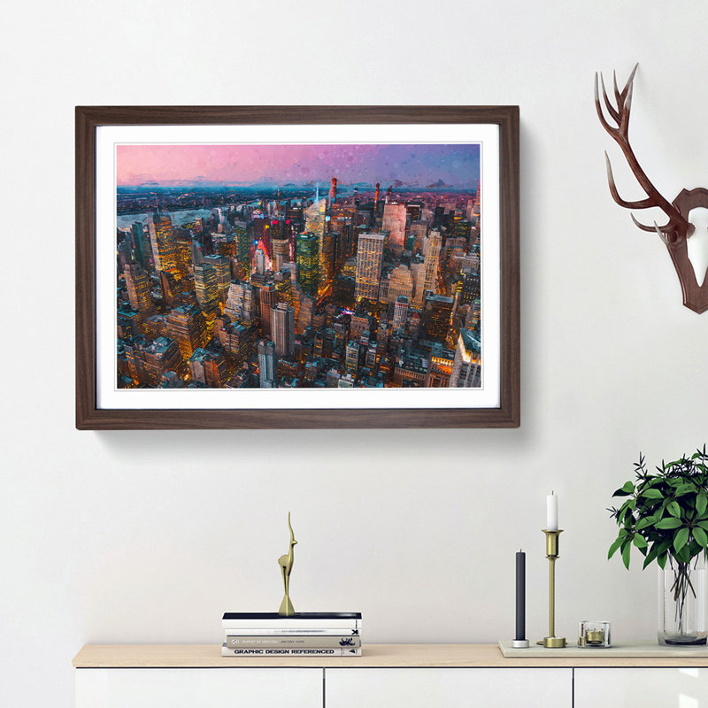 New York View in Abstract - Picture Frame Graphic Art Print, 36cm H x 48cm W x 2cm D, Walnut Framed
