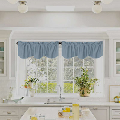 4 Panels Blackout Curtain Valances for Kitchen Windows/Living Room/Bathroom Privacy Protection Rod Pocket Decoration Scalloped Winow Valance Curtains, 52" W x 18" L