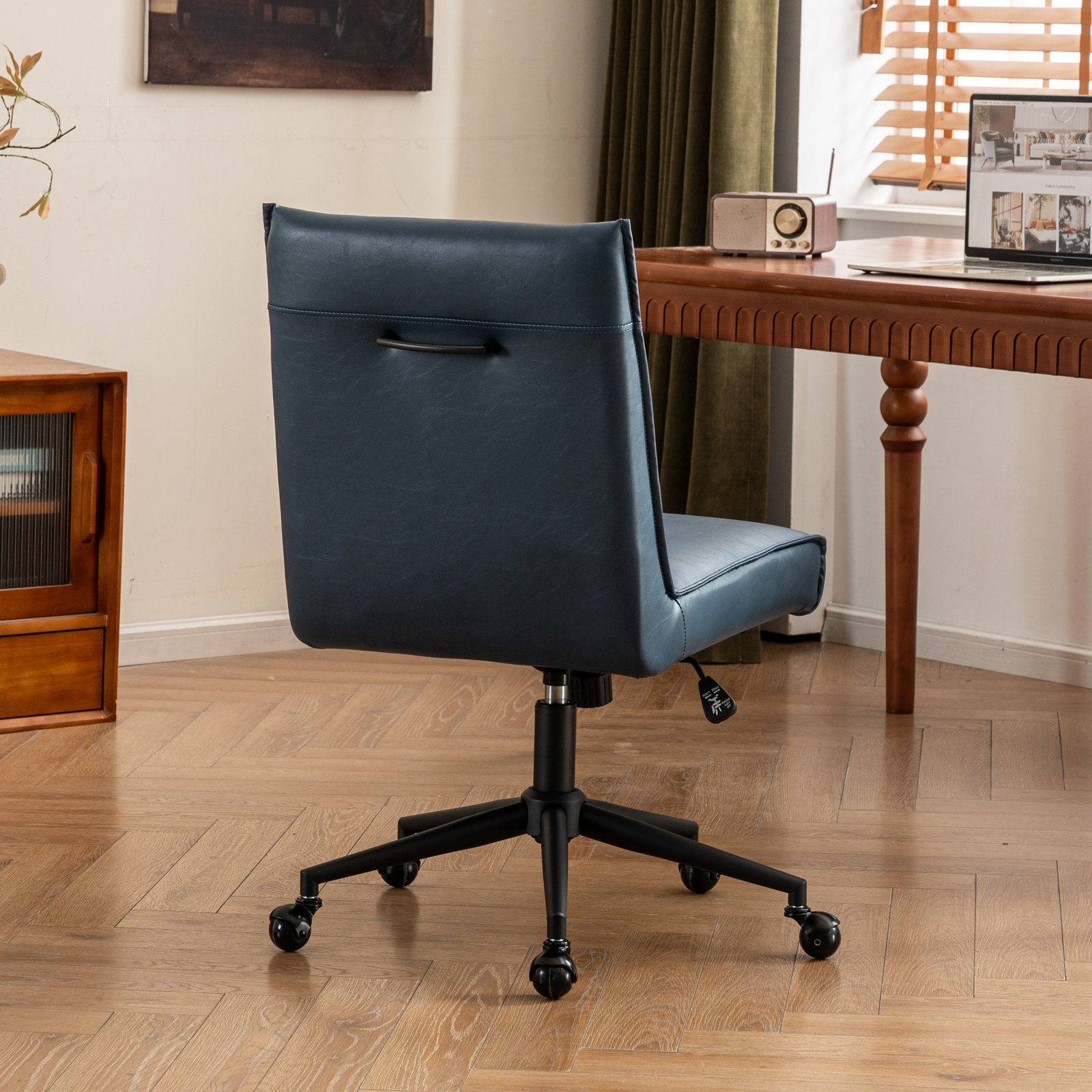 Claudie Upholstered Task Chair, Navy Faux Leather