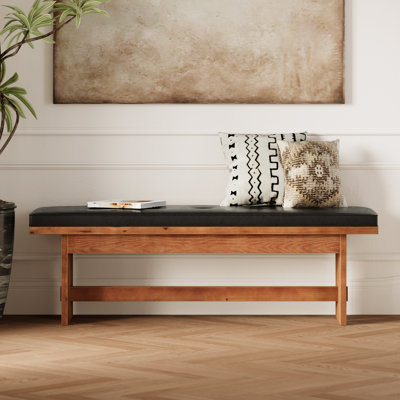 55" Solid Wood Bench, Upholstered Entryway Bench by Millwood Pines