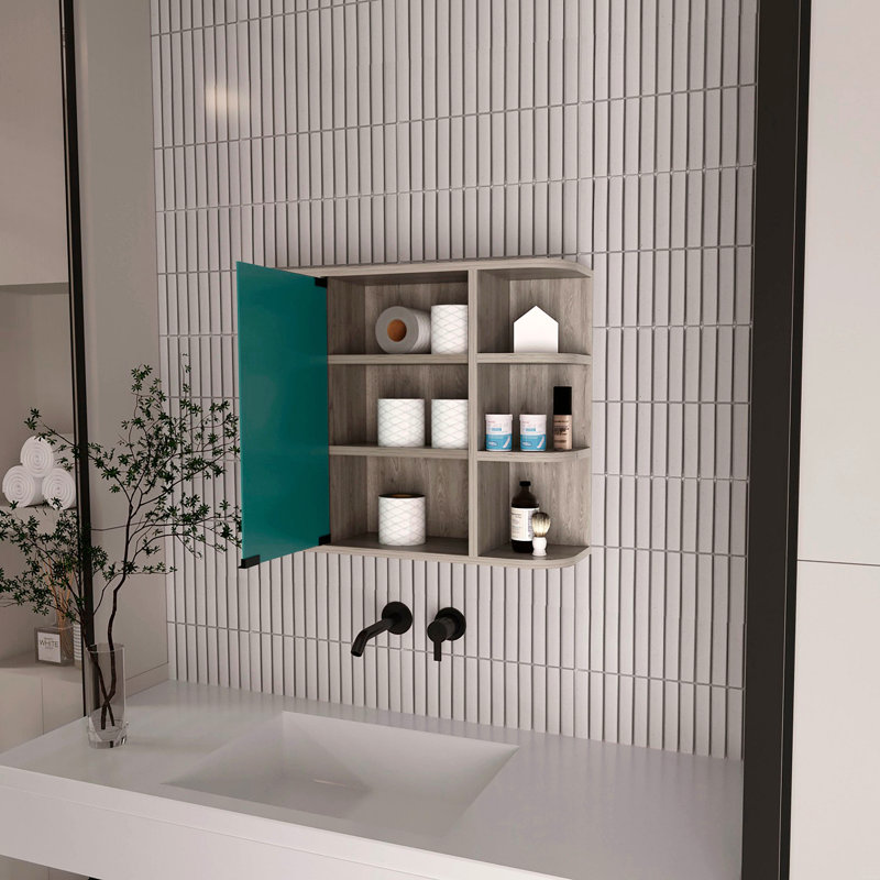 Pharmacie à 6 tablettes avec miroir, Gris