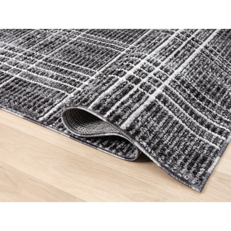 Clowers Collection Charcoal/White Plaid Patterned Area Rug, 2' x 3', Rectangle 2'1" x 3'2"