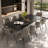 11-Piece Modern Extendable Dining Set, 94.5" Black Marble Look Table with 10 Grey Upholstered Chairs, Tapered Legs-1475895945-1475895944