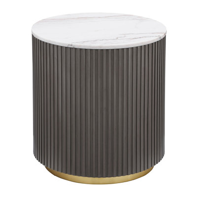 Table de bout latérale en marbre blanc et gris anthracite Sennewald (table basse incluse seulement)