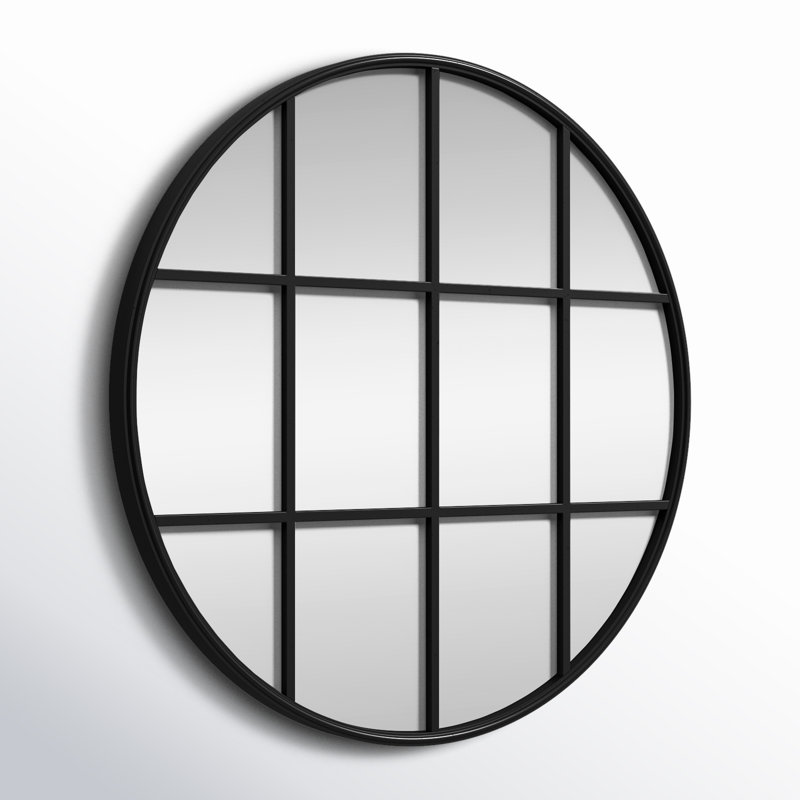 Kaylie Metal Flat Wall Mirror, Black, 28" x 28"