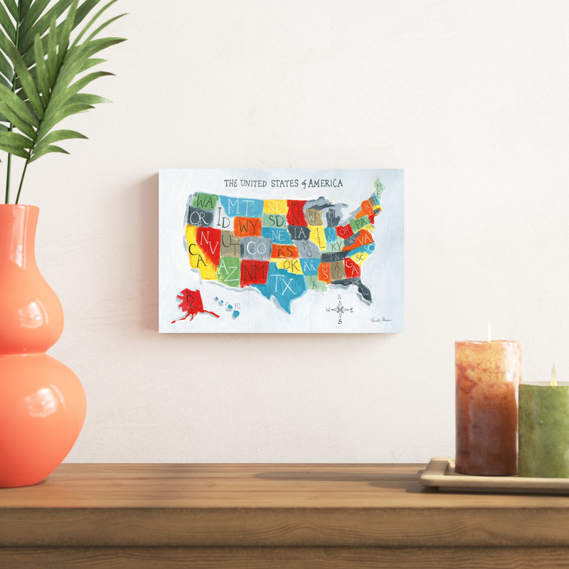 " US Map " by Farida Zaman Painting Print, 8" H x 12" W x 1.25" D