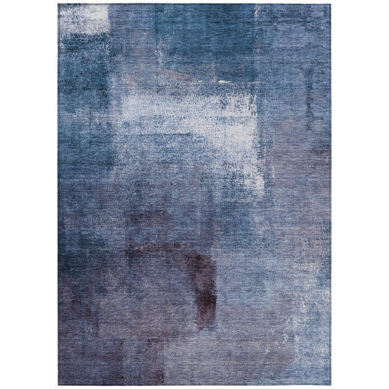Tapis intérieur lavable abstrait bleu marine et bleu ciel HomeRoots 3 pi x 5 pi