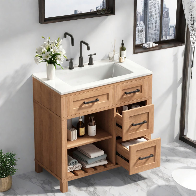 Meubles-lavabos compacts (incluant le meuble et le lavabo), rangements en bois, style rustique., 30