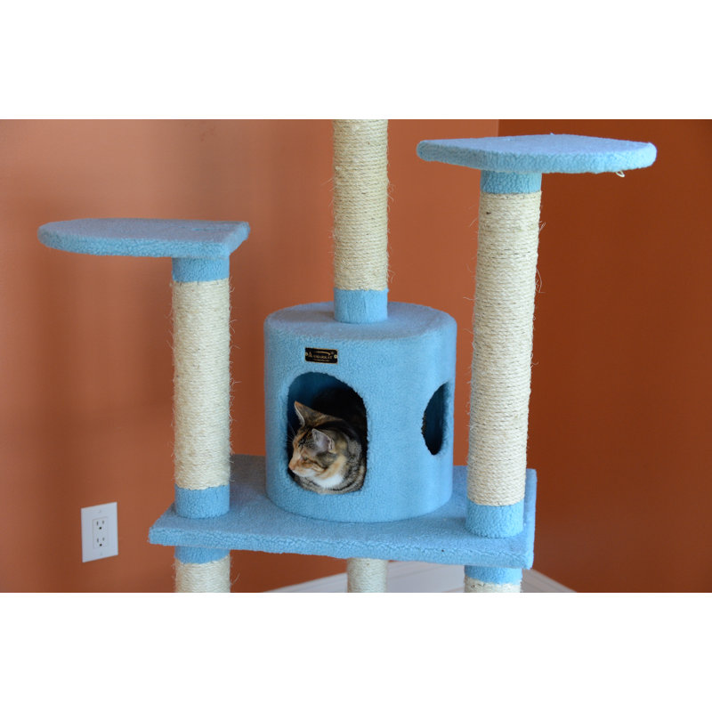 Sky Blue 65-Inch Faux Fleece and Sisal Cat Tree