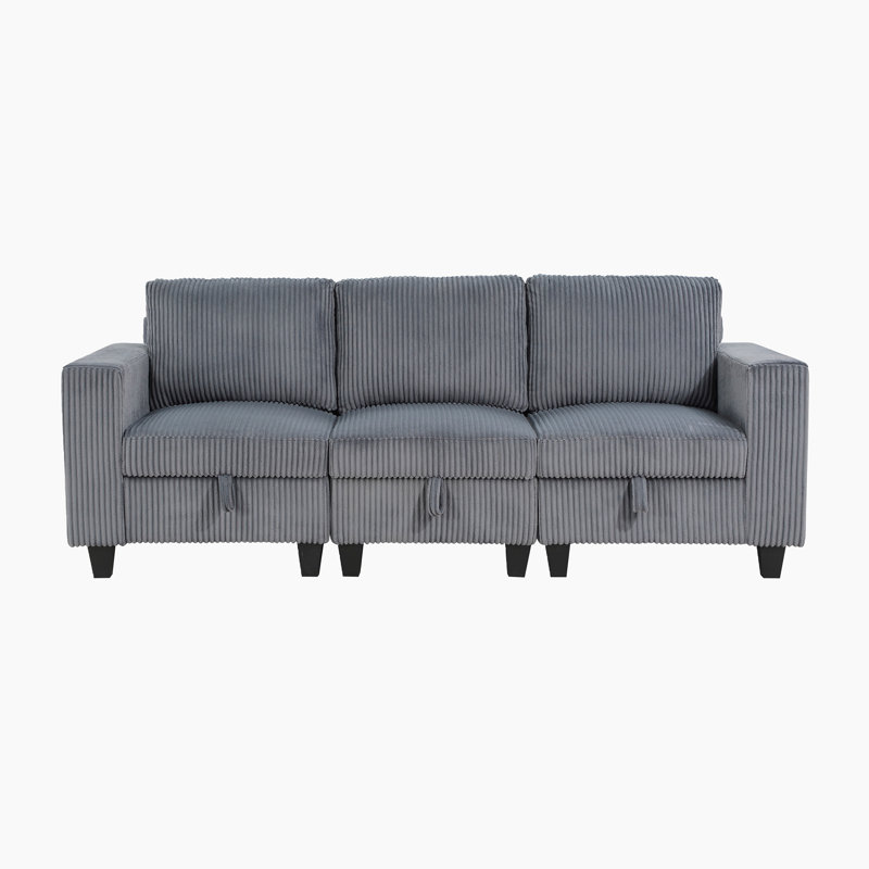 Canapé en velours côtelé de 89 po Pankova avec rangement caché intégré sous le siège, fauteuil fonctionnel avec port USB et rangement Pankova