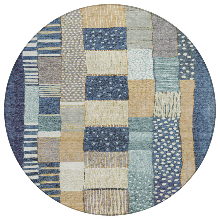 Machine Washable Indoor/Outdoor Xhevrie Navy Rug