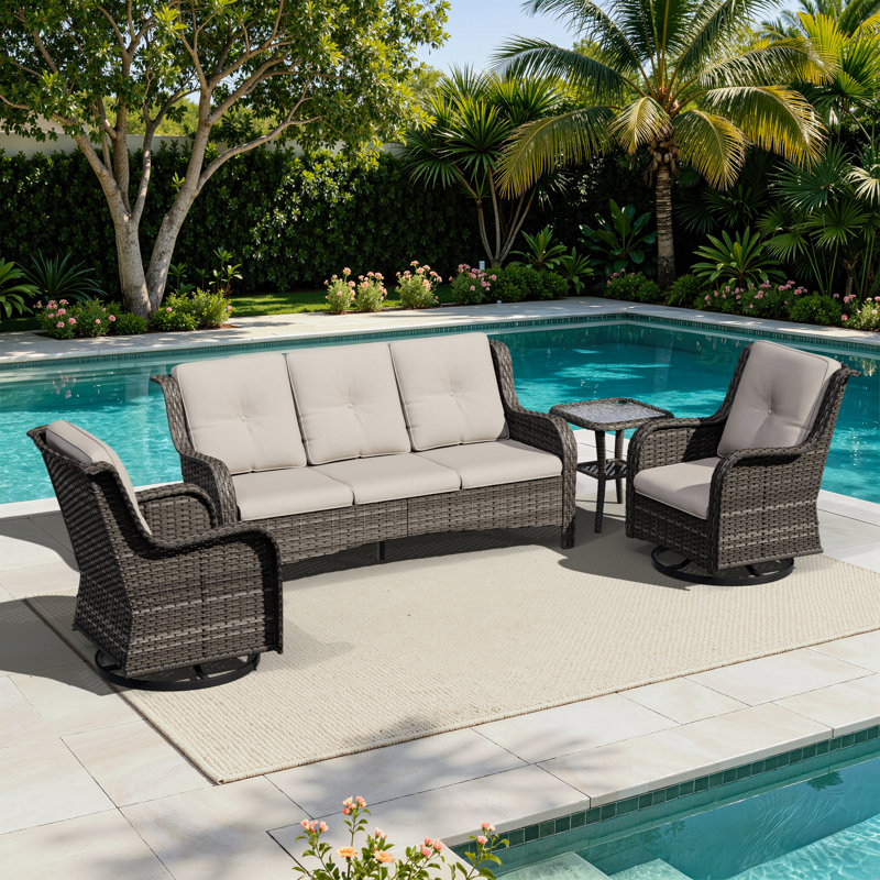 Solene Wicker 5 - Person Patio Conversation Set with Cushions, Beige