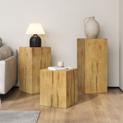 Ensemble de tables d'appoint de style rétro naturel, tables de bout empilables, table d'appoint MGO à colonne carrée pour le salon, la chambre à coucher et le bureau