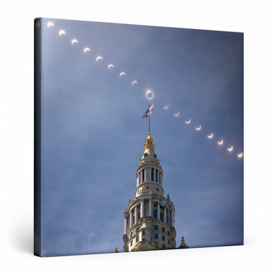 Cleveland Skyline Eclipse Daytime — Square Canvas Wall Art