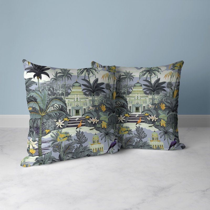Green and Gray Botanical Broadcloth Square Throw Pillow