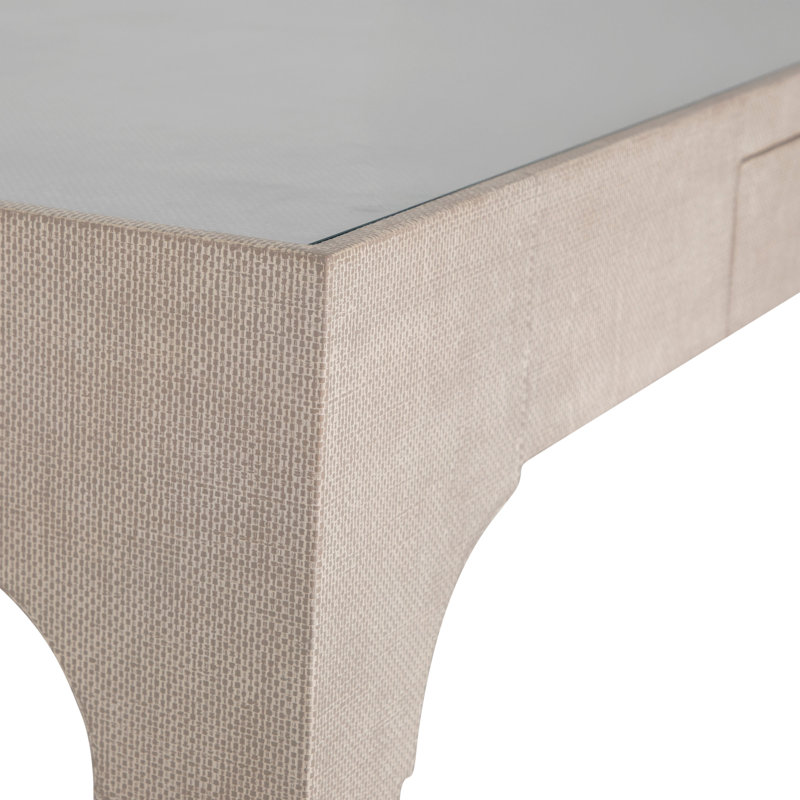 Bureau en bois d'acajou Vesey - 1 tiroir, raphia blanchi