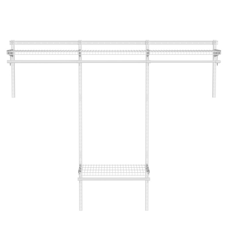 Wall Mounted Closet Organizer System Kit With Expandable Expandable Hanging Rod