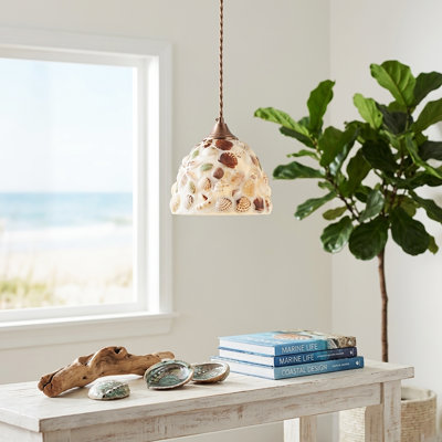 Seashell 1-Light Pendant Light, Gold Glass Pendant Light With 3-Color Led Bulb For Bedroom Entryway