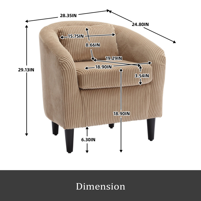Fauteuil demi-tonneau Living Room, Velours côtelé chameau