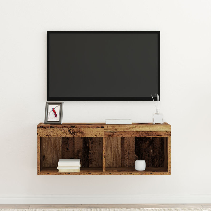 vidaXL Bedside Cabinet with LED Lights Storage Side Table Floating Nightstand, Old Wood