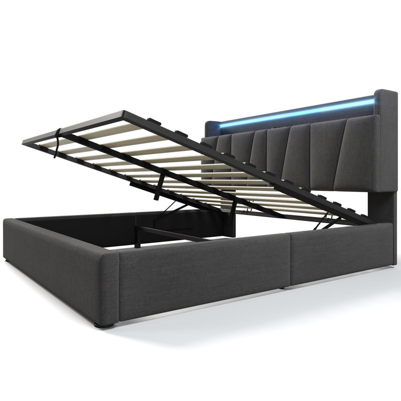 Upholstered Double Bed With Usb And Led , Kingsize (5')