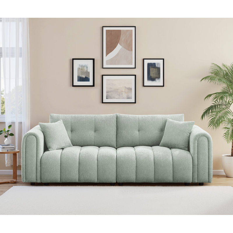91.5'' Modern Tufted Sofa With Boucle Upholstery, Green