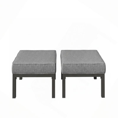 Set Of 2 24" Aluminum Patio Ottomans With Cushions, All-Weather Footrests