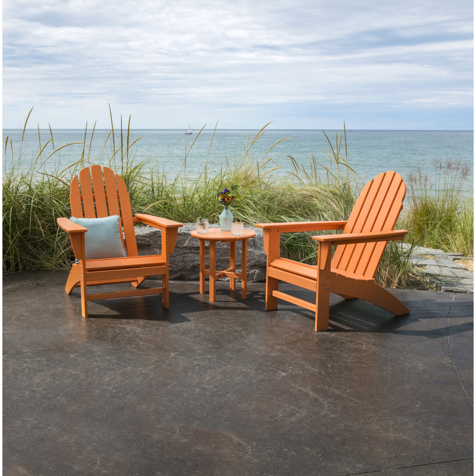 POLYWOOD® Classic Adirondack 2-Person Patio Seating Group, Tangerine