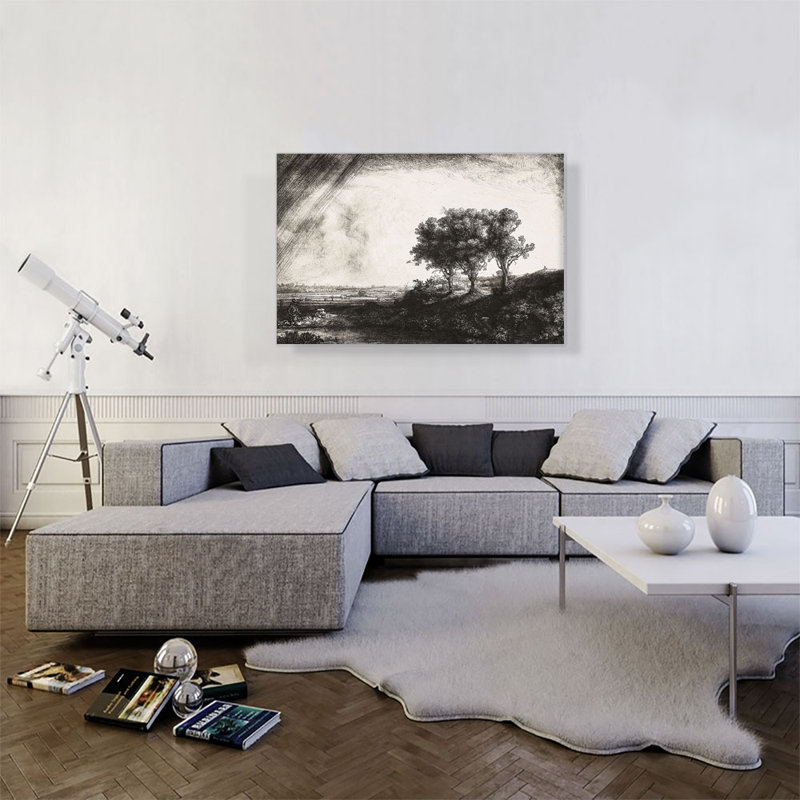 Les trois arbres 1643 par Rembrandt van Rijn, reproduction d'art sur toile tendue, H 26 po x l 40 po x 1,5 po
