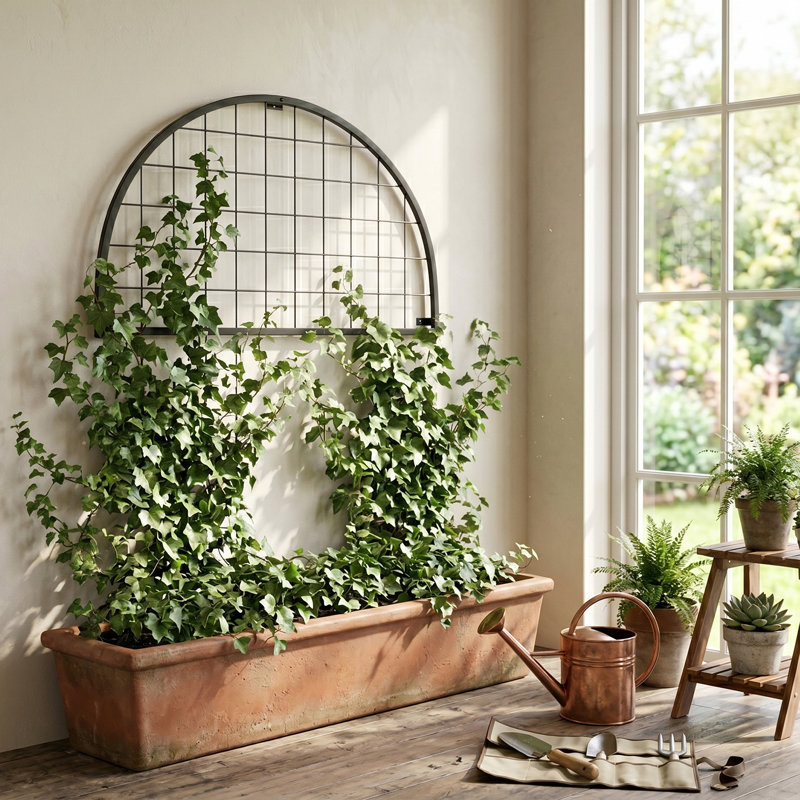 Wall Mounted Garden Trellis – Black Metal Climbing Plant Support Panels with Vintage Design, Set of 2