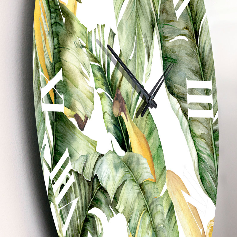 Bananes mûres avec feuilles - horloge murale nautique et côtière, Petit