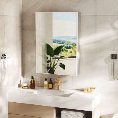500 mm W 700 mm H Surface and Recessed Mirrored Bathroom Cabinets with Mirror and 2 Adjustable Shelves