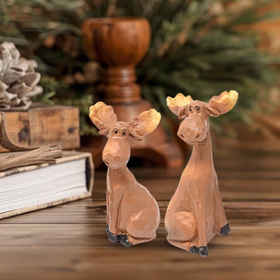 Sculpture en résine rustique avec couple d'orignaux des bois