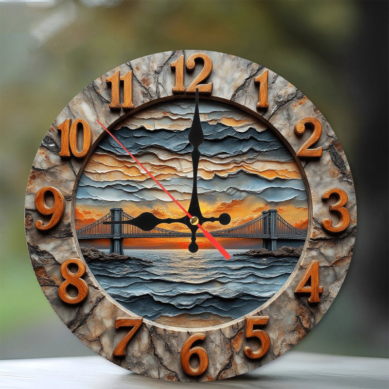 2D Sunset Wall Clock with Bridge Design