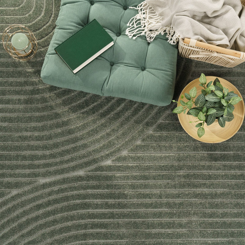 Tapis moderne avec motif de lignes minimalistes en vert, Rectangle 2 pi 8 po x 4 pi 11 po