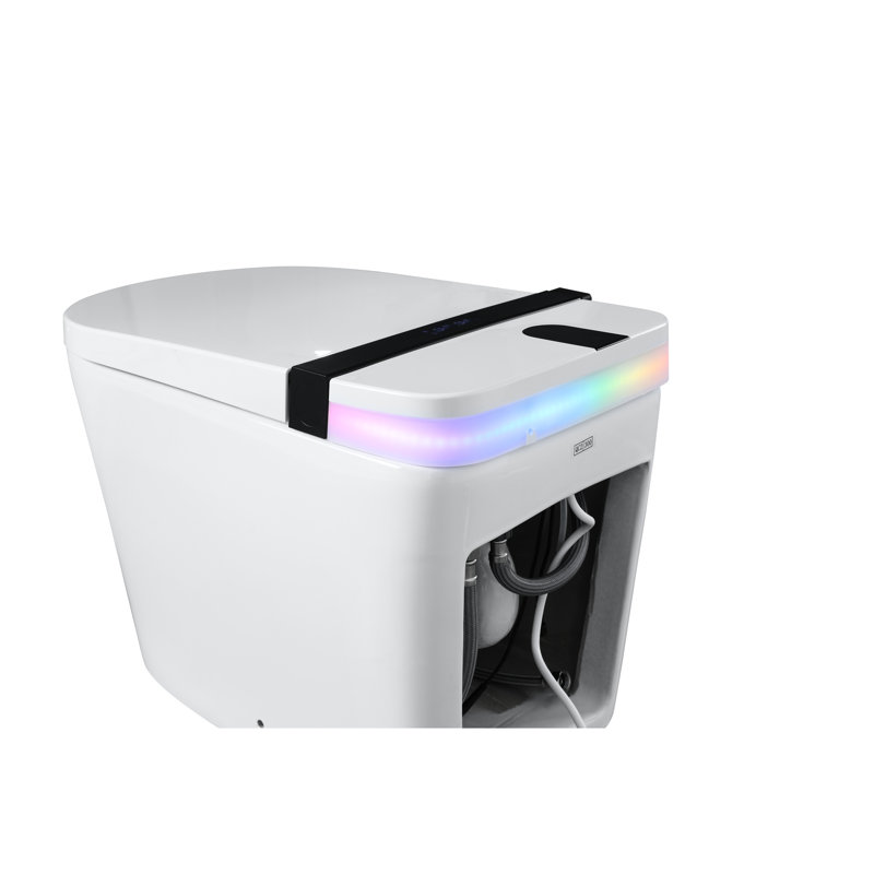 Modern Bathroom Smart Toilet In White Ceramic With Auto Open/Close Cover, Multiple Wash Modes, Foot Sensor, And Night - 27.41 Depth, 16.44 Width, 18.24 Height, 84.34 Lb Weight Built Bidet Seat, Led