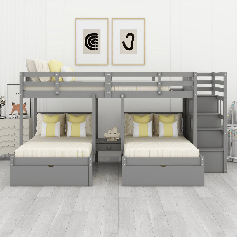 Wood Triple Bunk Bed, Gray
