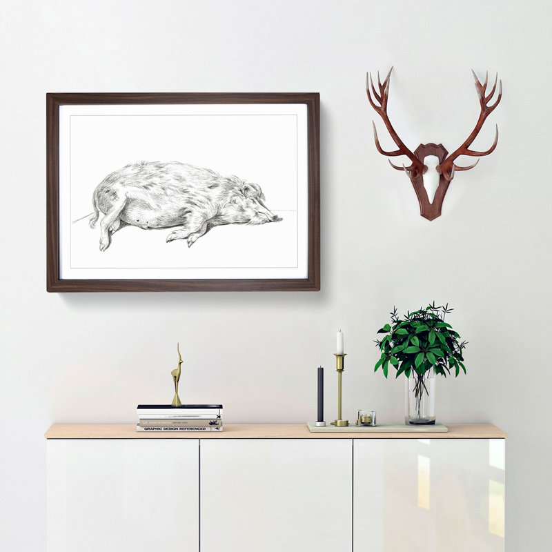 Lying Pig by Jean Bernard - Framed Print, Walnut Framed, 36cm H x 48cm W x 2cm D