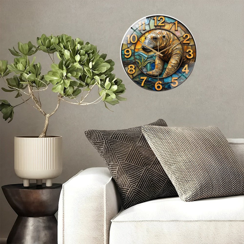 Unique Manatee Wall Clock 2D Art Home Decor Art - 12'' Modern Glass Wall Clock