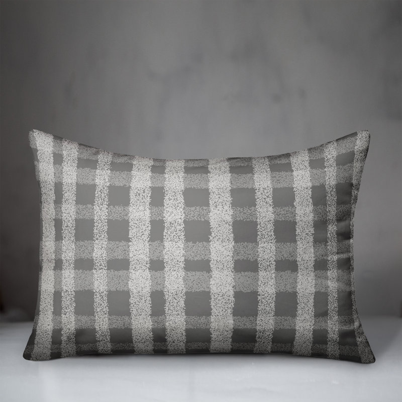 Plaid Outdoor Reversible Throw Pillow, Gris, H 18 po x l 25 po