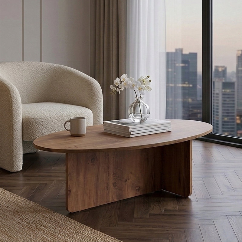 Table basse ovale moderne avec base architecturale Aurelia, Pin atlantique