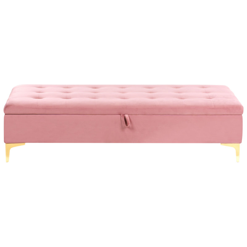 Aberdeen 158cm Wide Velvet Rectangle Standard Ottoman with Storage, Pink