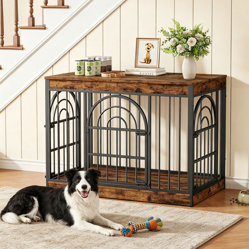Mobilier de caisse robuste pour chien de 39 pouces, table de bout décorative pour animal de compagnie, chenil en bois pour l'intérieur