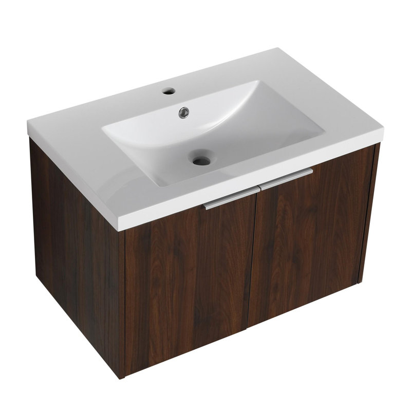 Meuble-lavabo à fermeture en douceur avec lavabo, Noyer de Californie, 29"