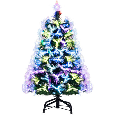 3 FT Fiber Optic Christmas Tree with 93 Branch Tips Topper Star Folding Metal Stand