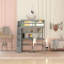 Lit mezzanine double avec bureau, tablettes de rangement et escalier, gris