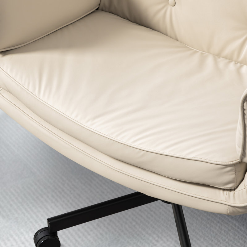 Modern High Back Swivel Office Chair With Adjustable Arms, Beige